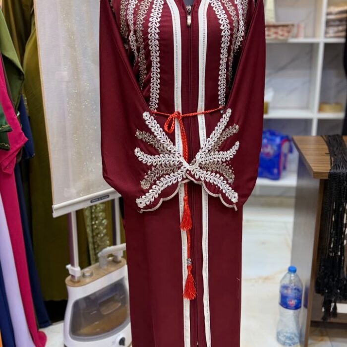 Maroon Embroided Abaya