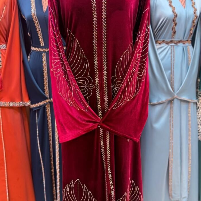 Maroon Velvet Astun Abaya
